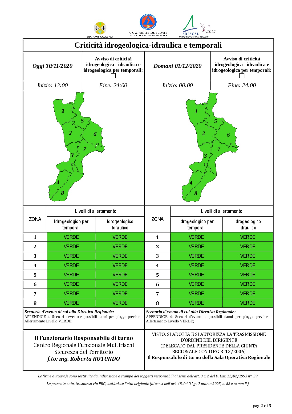Criticità idrogeologica-idraulica e temporali in Calabria 30-11-2020