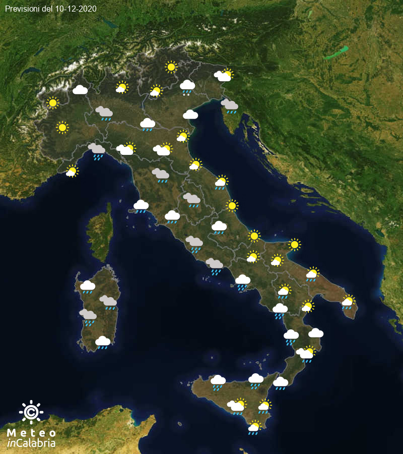 Previsioni del tempo in Italia per il giorno 10/12/2020
