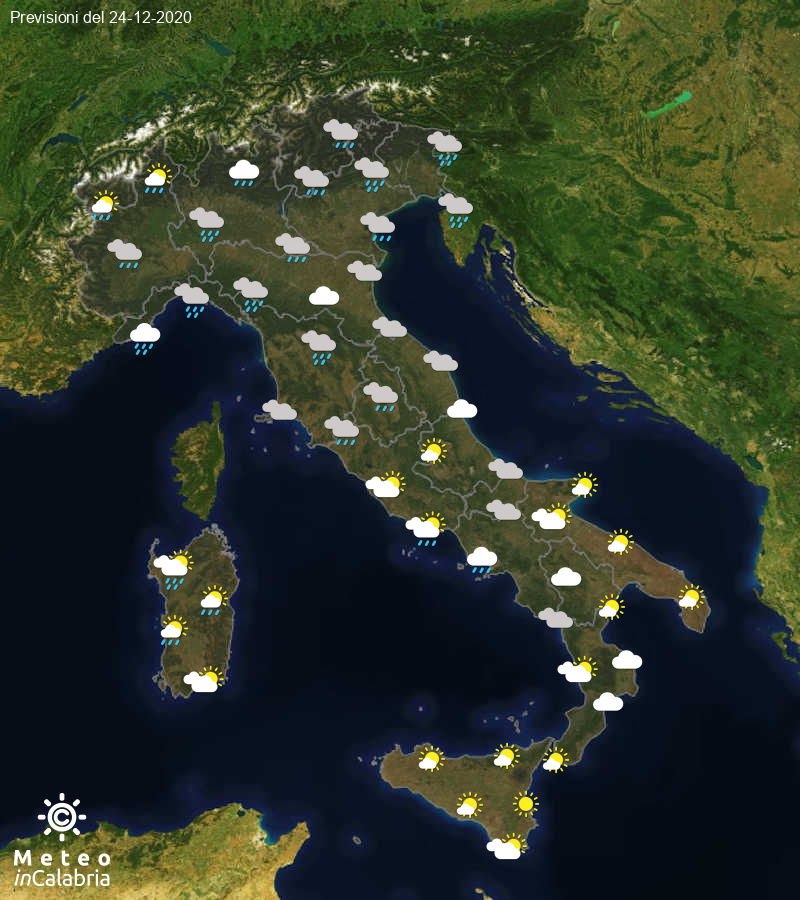 Previsioni del tempo in Italia per il giorno 24/12/2020