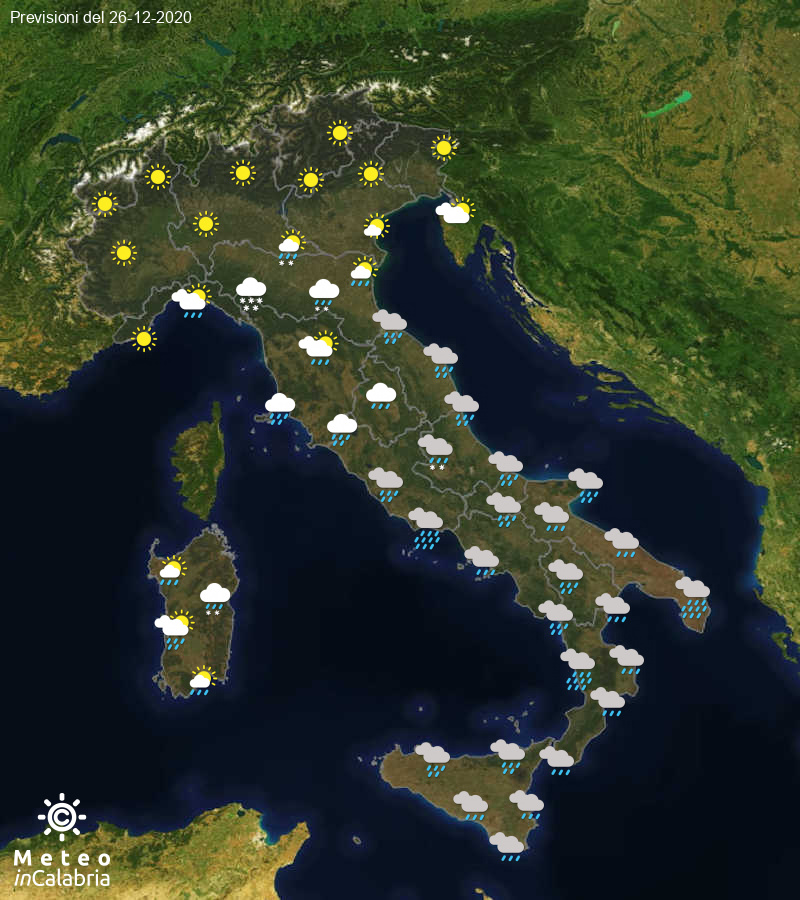 Previsioni del tempo in Italia per il giorno 26/12/2020