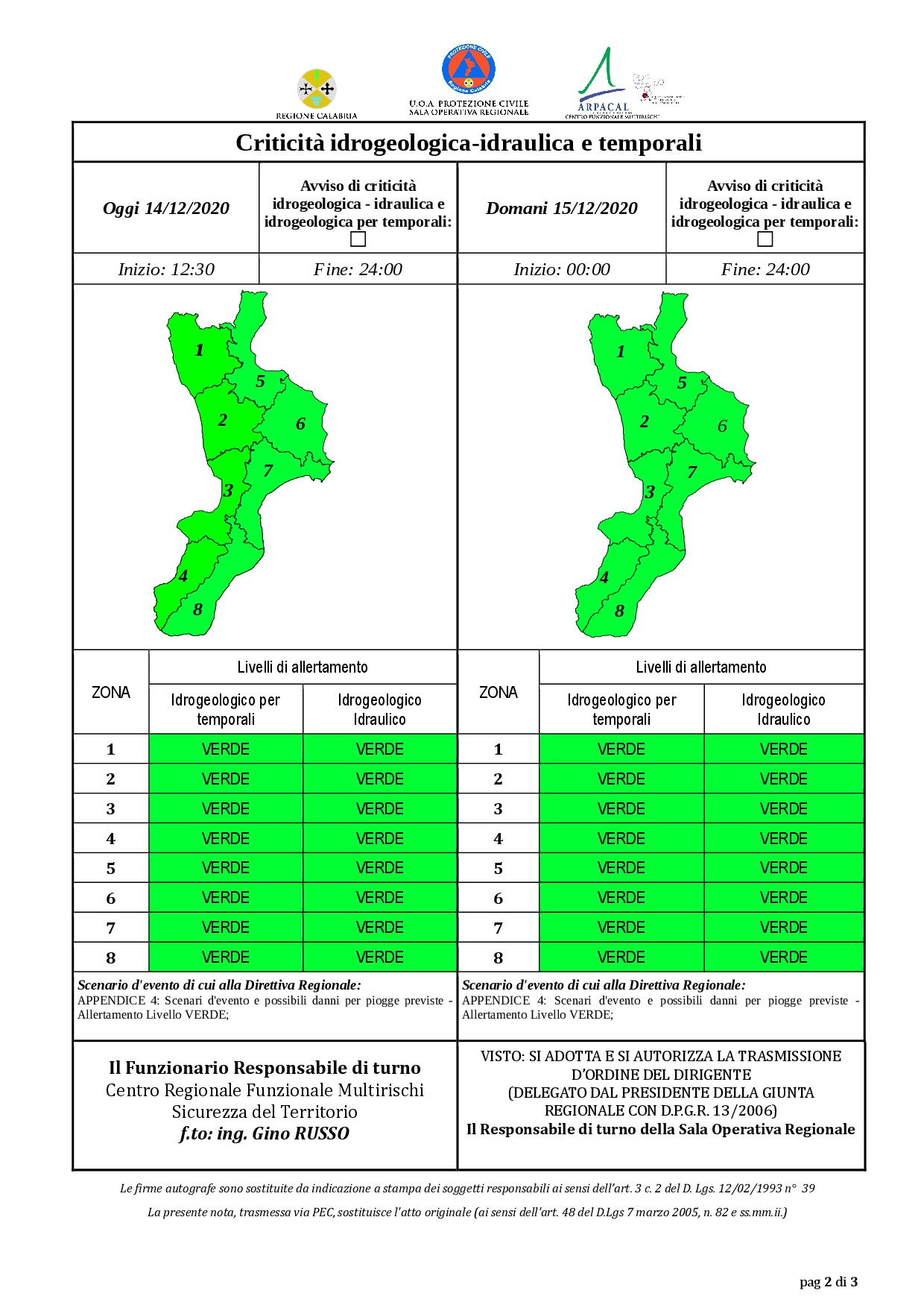 Criticità idrogeologica-idraulica e temporali in Calabria 14-12-2020