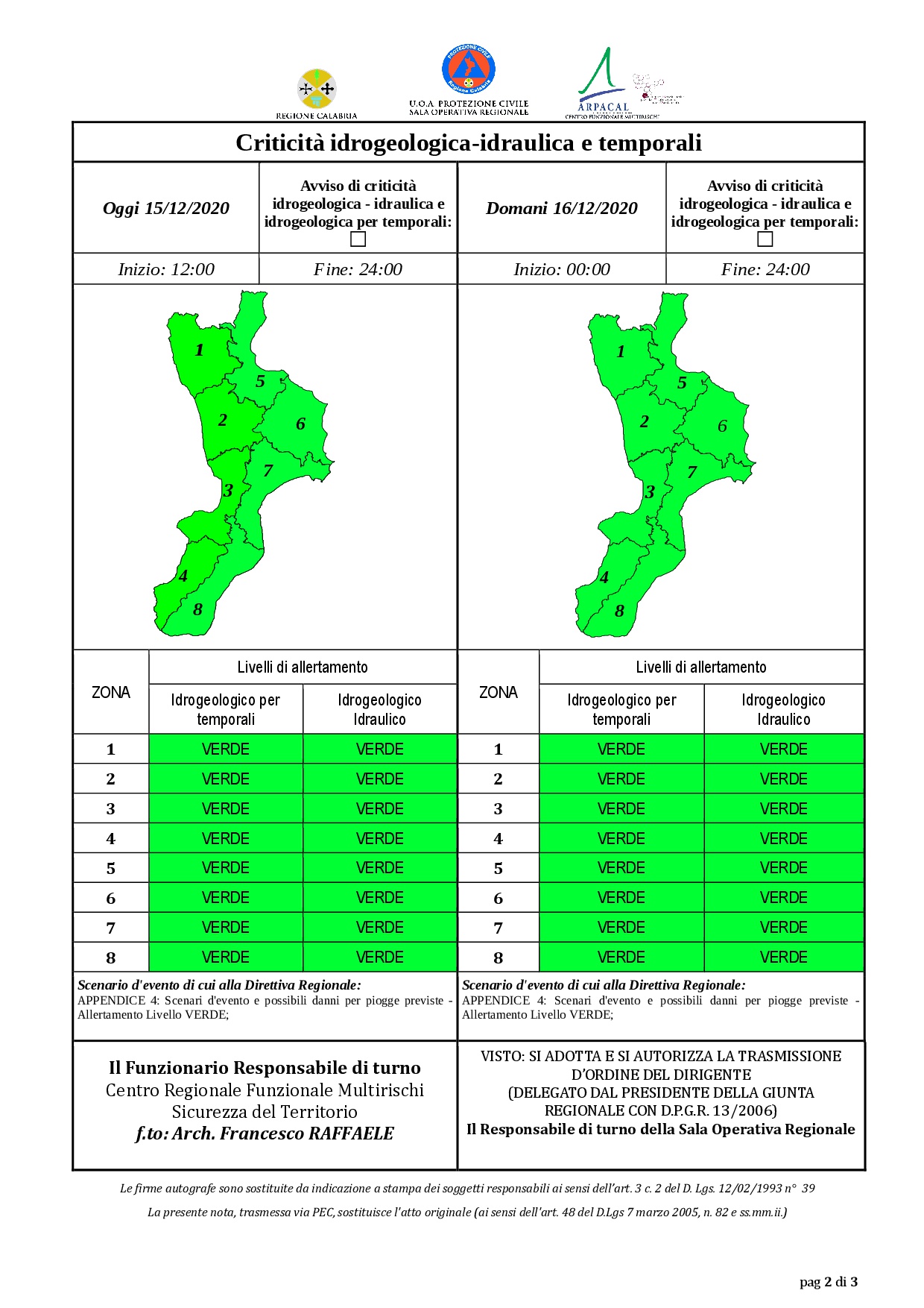 Criticità idrogeologica-idraulica e temporali in Calabria 15-12-2020
