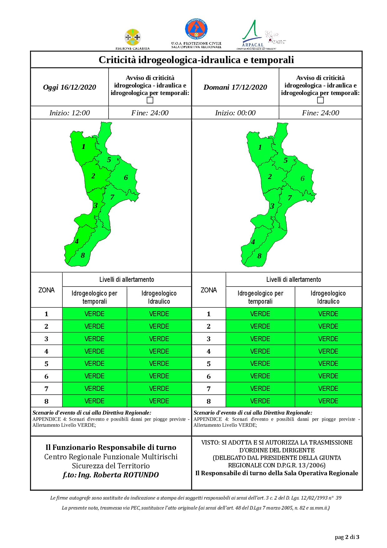 Criticità idrogeologica-idraulica e temporali in Calabria 16-12-2020