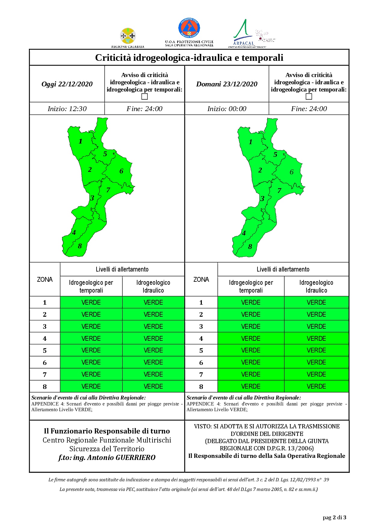 Criticità idrogeologica-idraulica e temporali in Calabria 22-12-2020