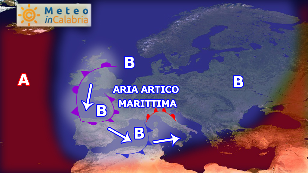 Fase dinamica fredda con neve sui rilievi