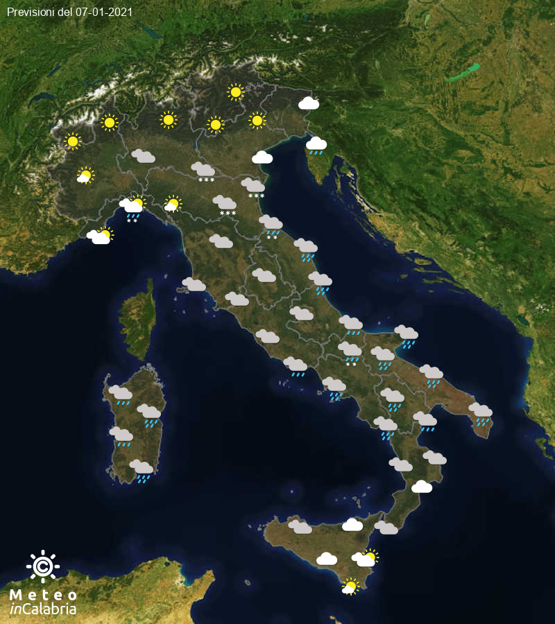 Previsioni del tempo in Italia per il giorno 07/01/2021