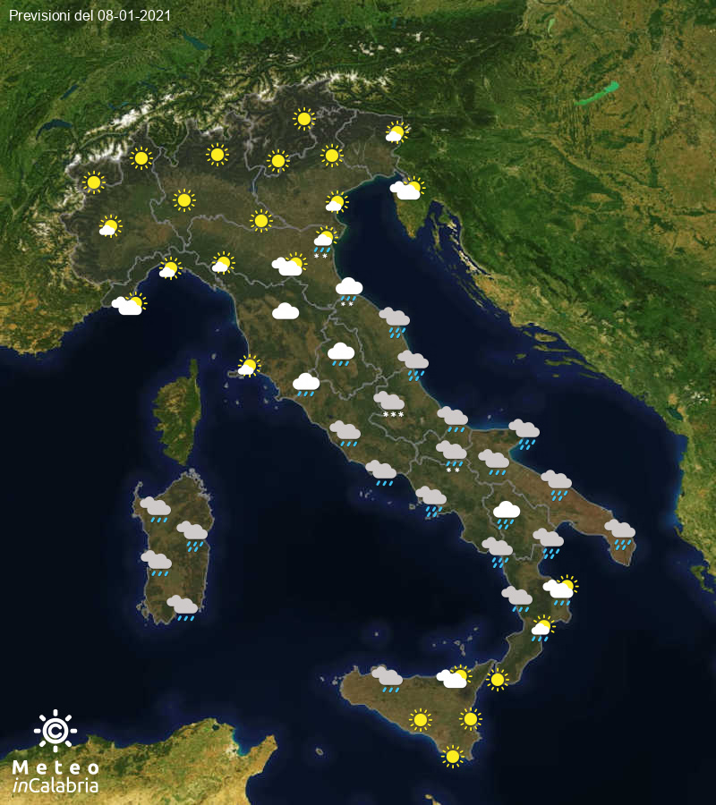 Previsioni del tempo in Italia per il giorno 08/01/2021