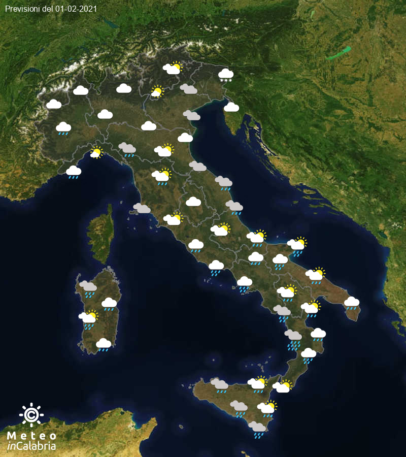 Previsioni del tempo in Italia per il giorno 01/02/2021