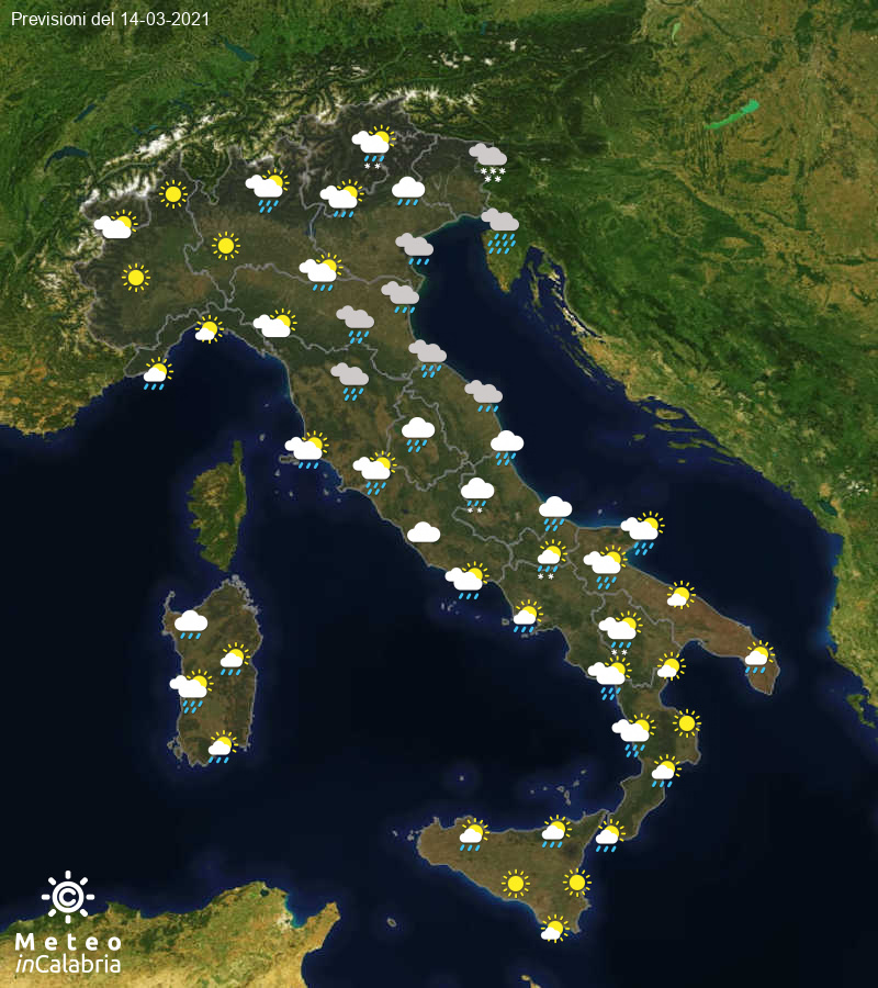 Previsioni del tempo in Italia per il giorno 14/03/2021