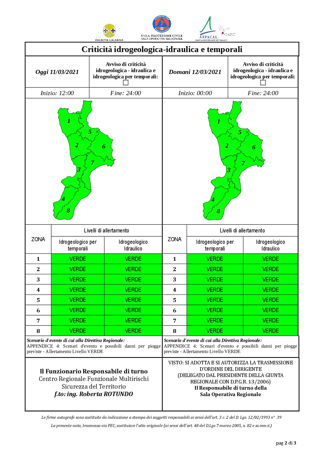 Criticità idrogeologica-idraulica e temporali in Calabria 11-03-2021