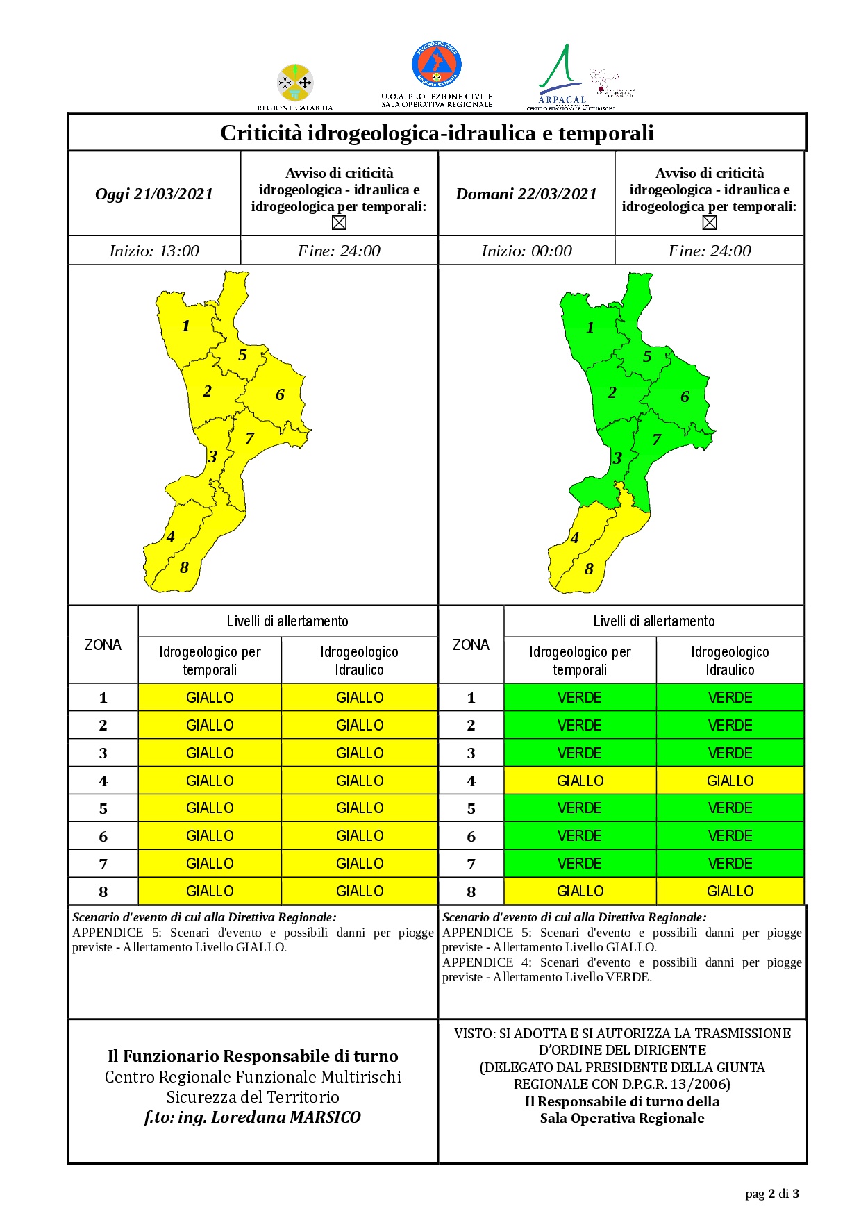 Criticità idrogeologica-idraulica e temporali in Calabria 21-03-2021