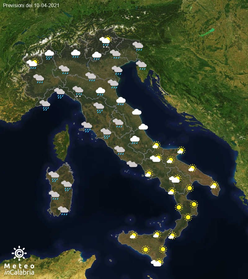 Previsioni del tempo in Italia per il giorno 10/04/2021