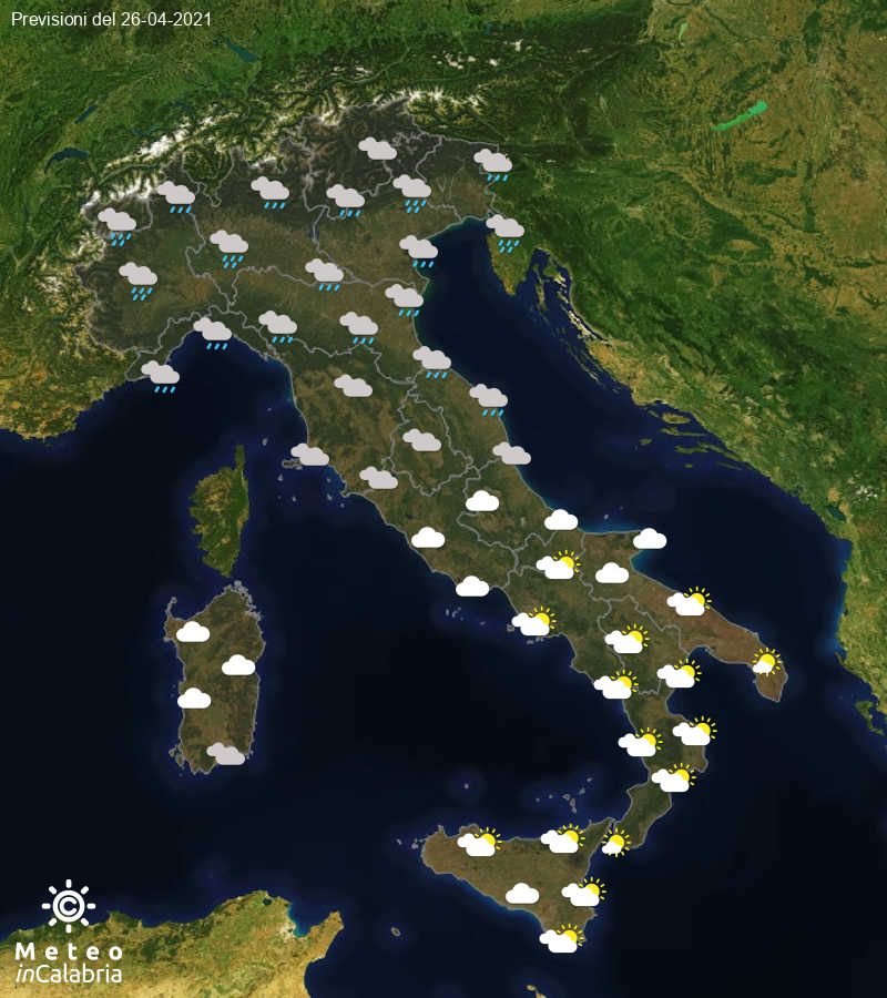 Previsioni del tempo in Italia per il giorno 26/04/2021