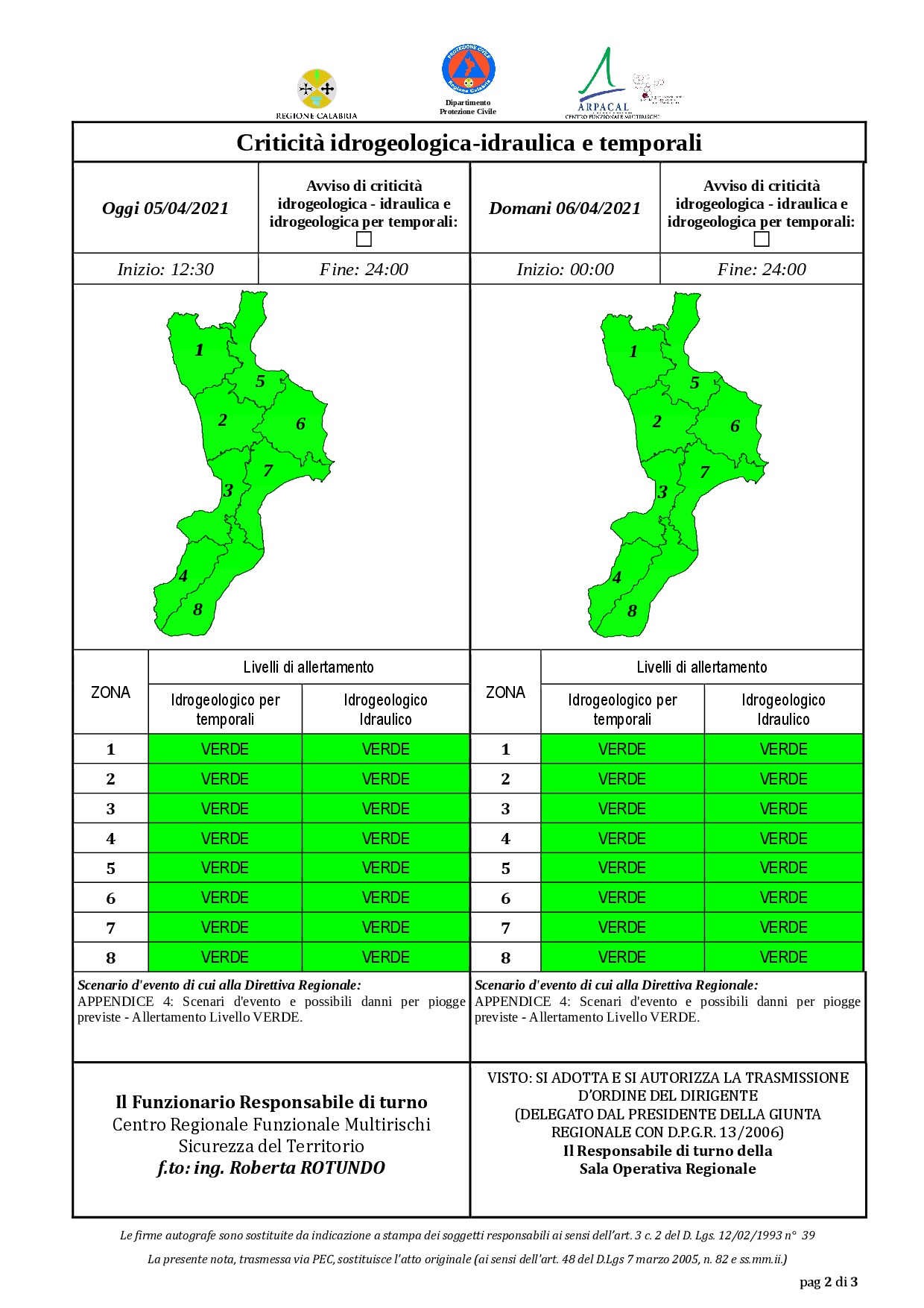 Criticità idrogeologica-idraulica e temporali in Calabria 05-04-2021
