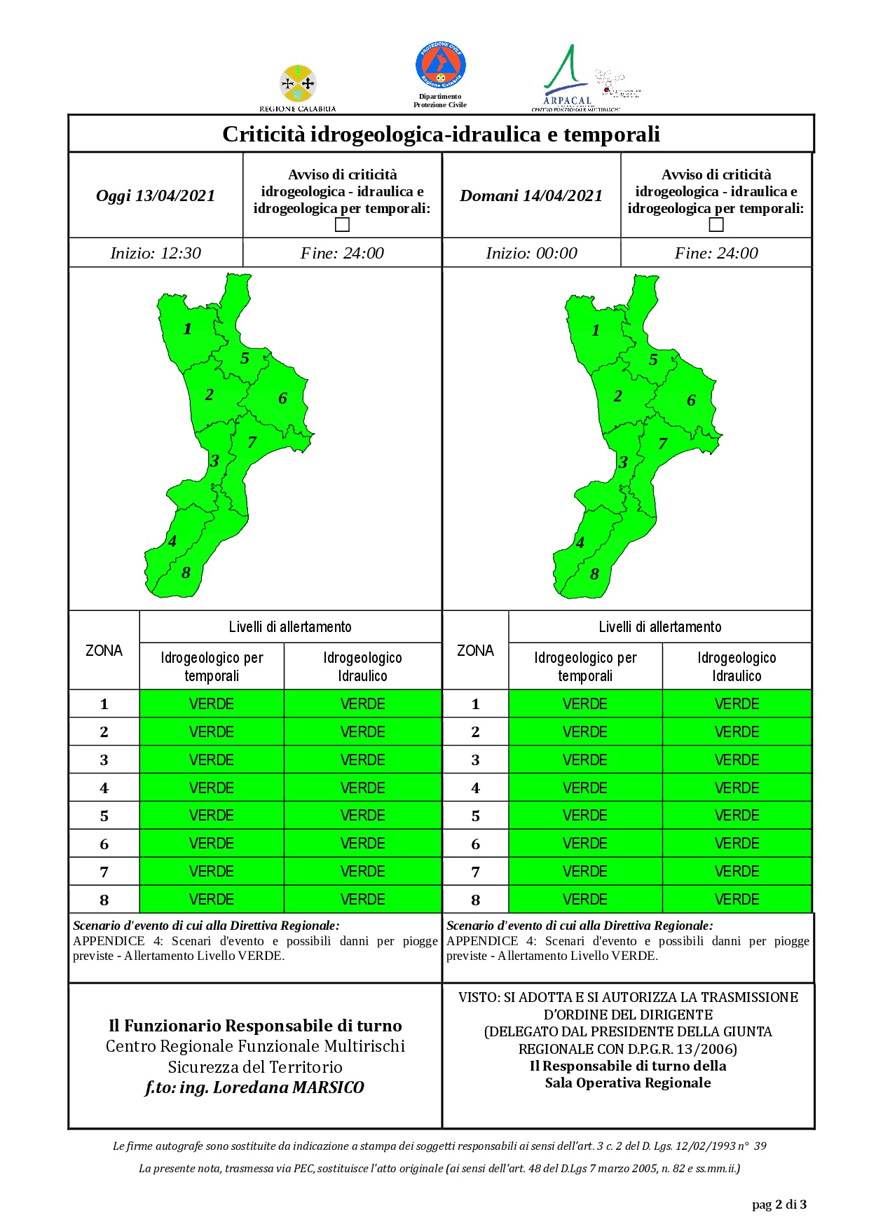 Criticità idrogeologica-idraulica e temporali in Calabria 13-04-2021