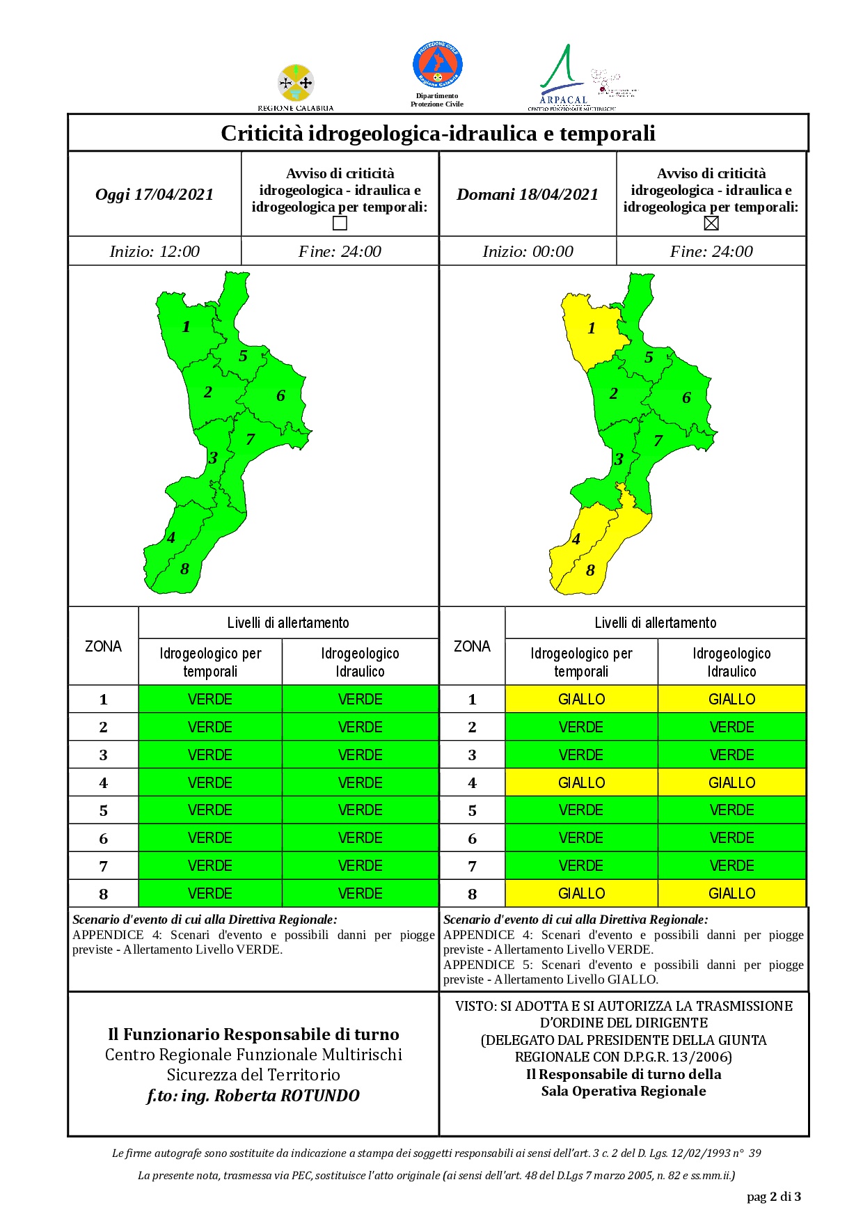 Criticità idrogeologica-idraulica e temporali in Calabria 17-04-2021