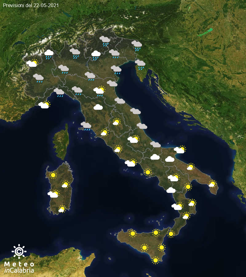 Previsioni del tempo in Italia per il giorno 22/05/2021