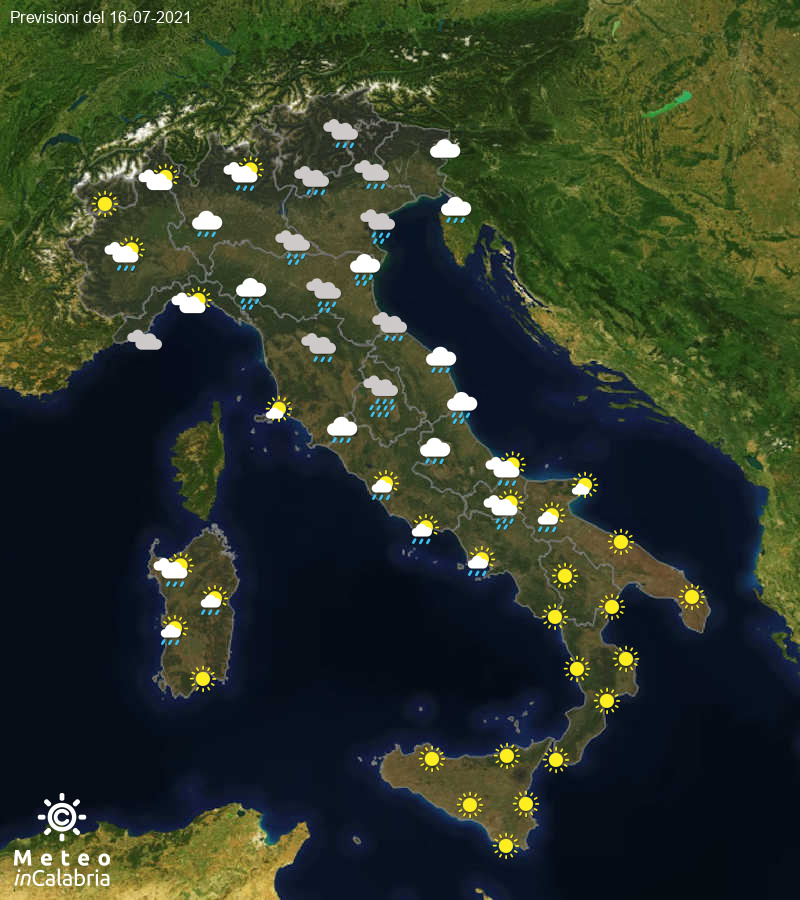 Previsioni del tempo in Italia per il giorno 16/07/2021