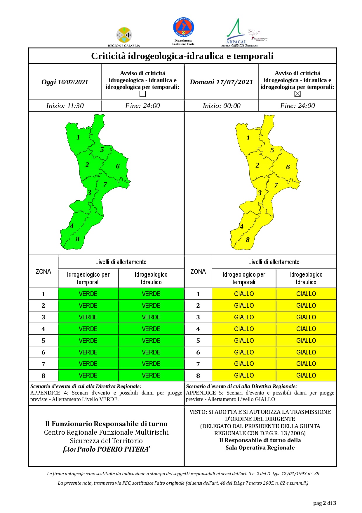 Criticità idrogeologica-idraulica e temporali in Calabria 16-07-2021