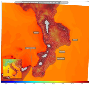 mappa temperature al suolo Calabria mercoledì