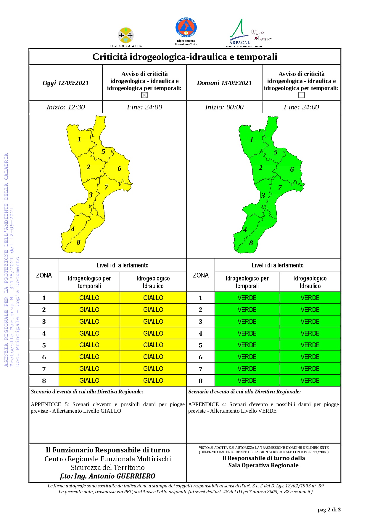 Criticità idrogeologica-idraulica e temporali in Calabria 12-09-2021