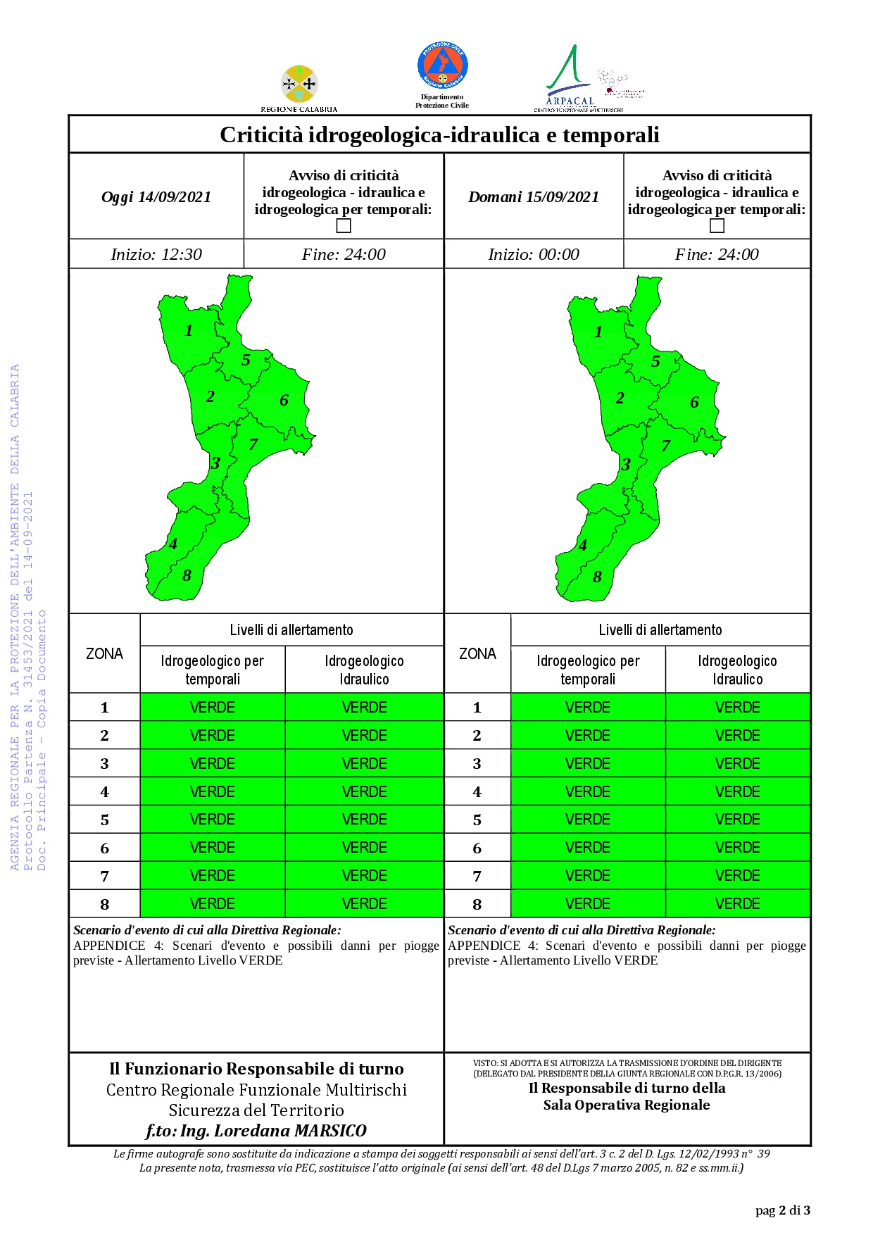 Criticità idrogeologica-idraulica e temporali in Calabria 14-09-2021