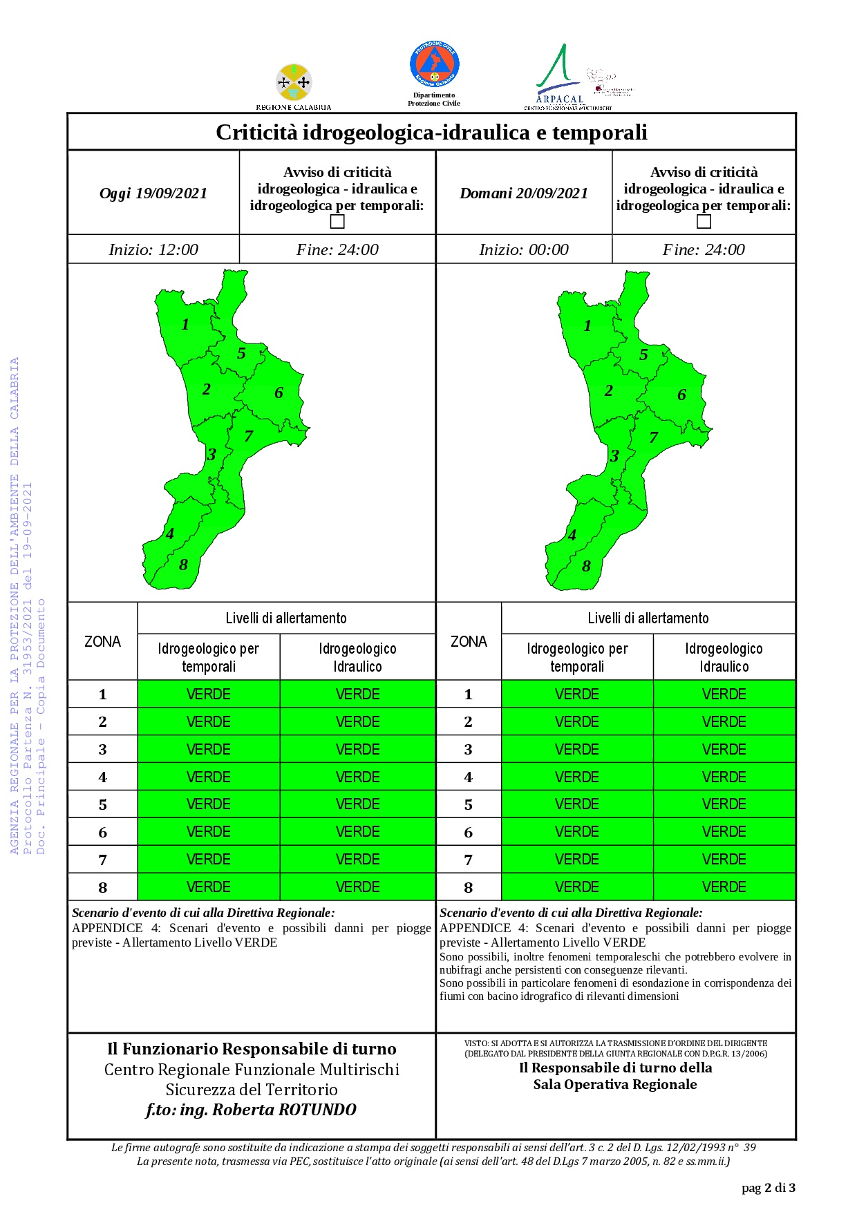 Criticità idrogeologica-idraulica e temporali in Calabria 19-09-2021