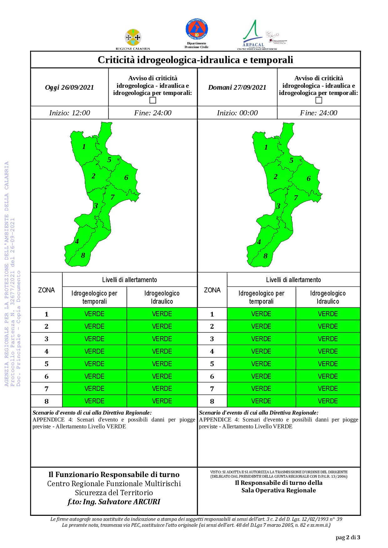 Criticità idrogeologica-idraulica e temporali in Calabria 26-09-2021
