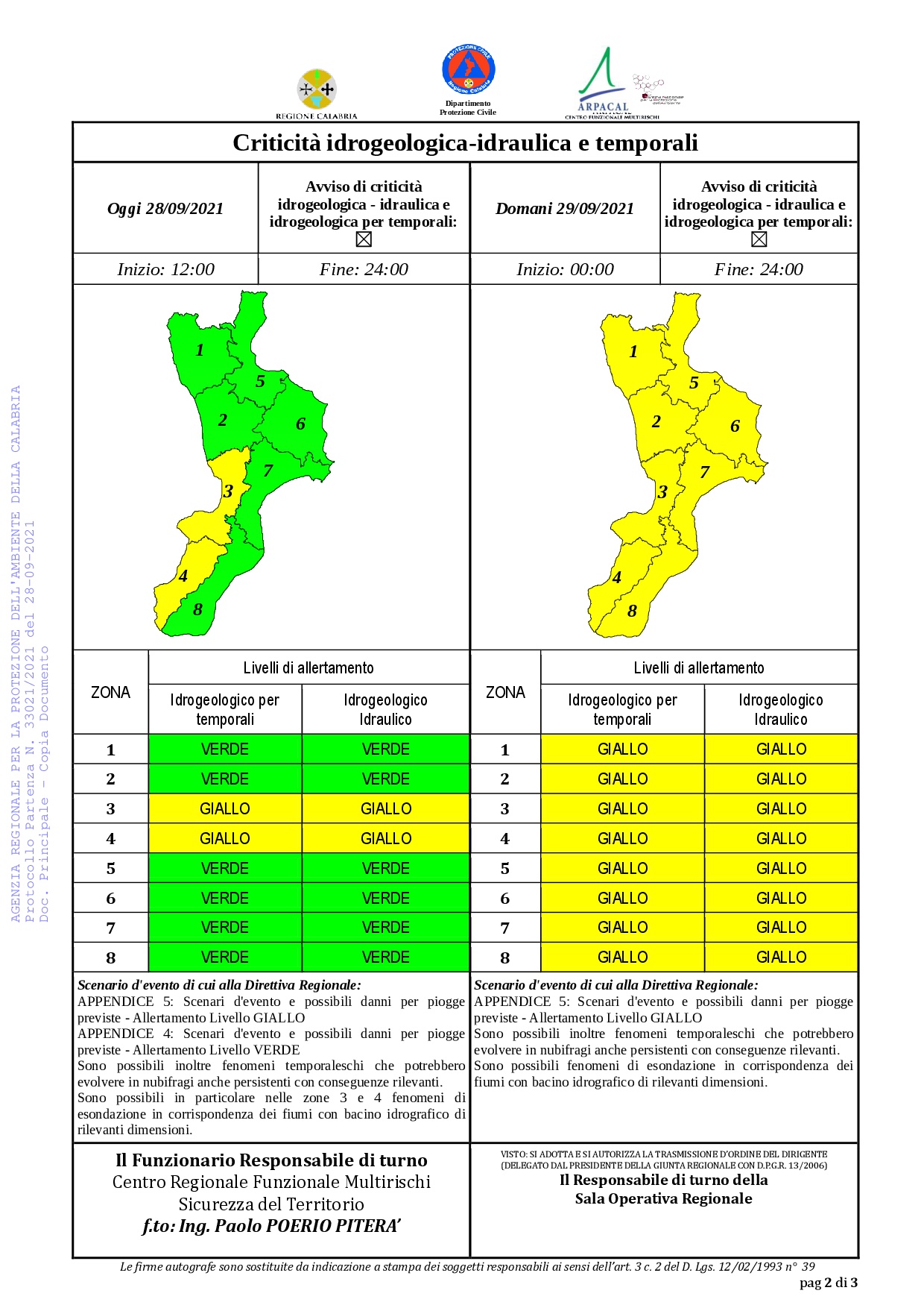 Criticità idrogeologica-idraulica e temporali in Calabria 28-09-2021