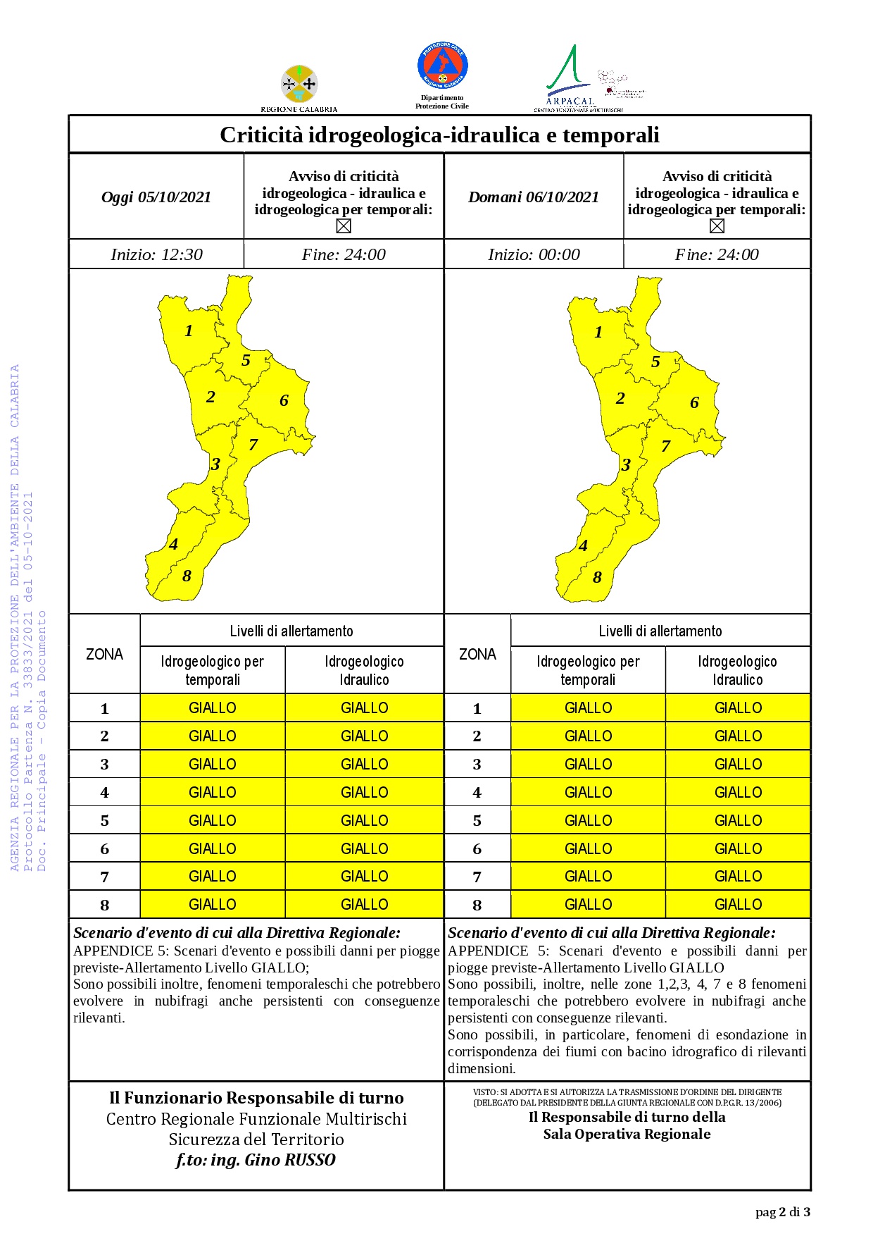 Criticità idrogeologica-idraulica e temporali in Calabria 05-10-2021