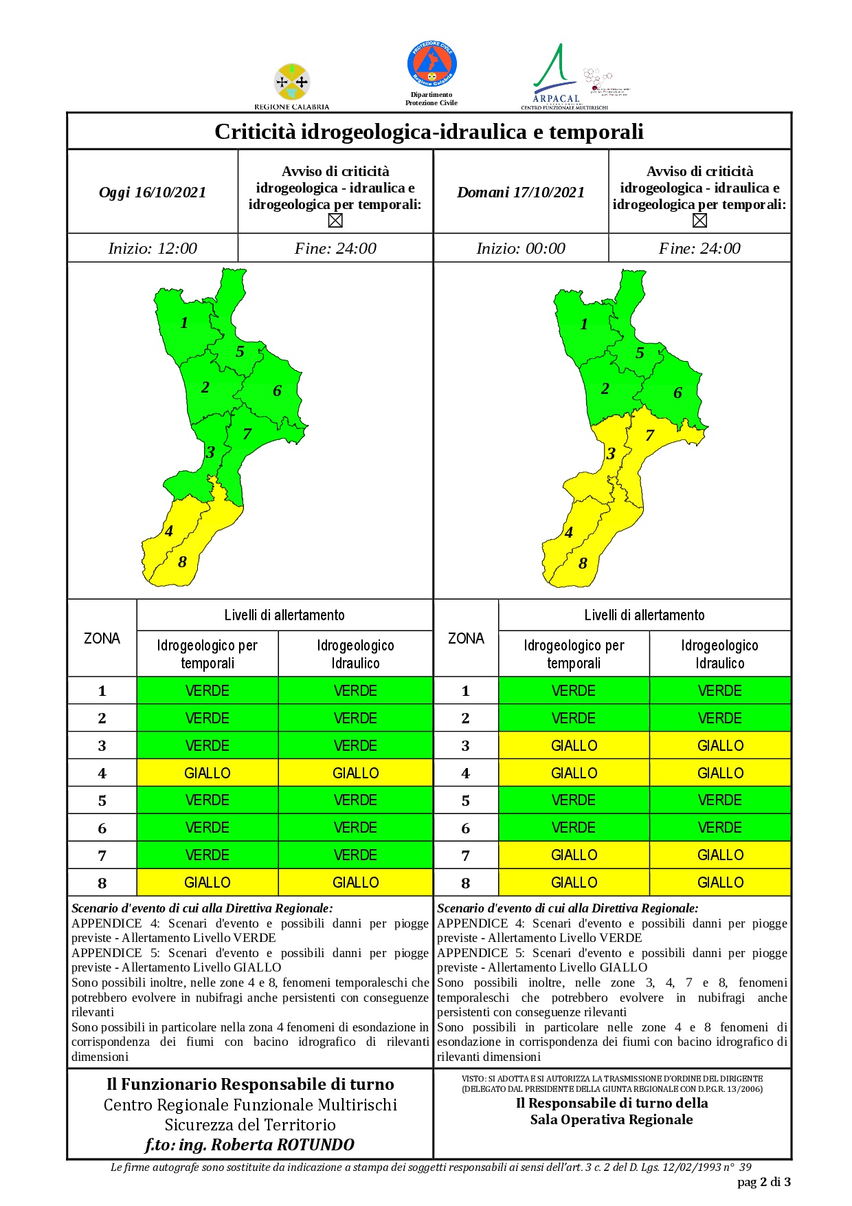 Criticità idrogeologica-idraulica e temporali in Calabria 16-10-2021