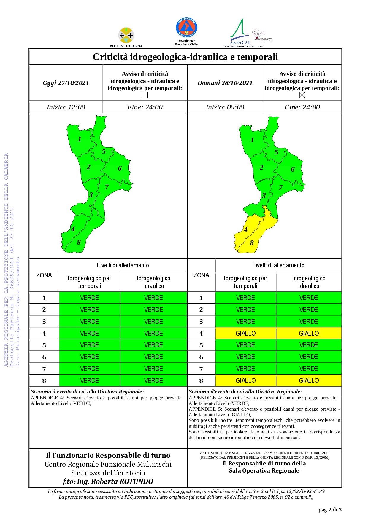 Criticità idrogeologica-idraulica e temporali in Calabria 27-10-2021
