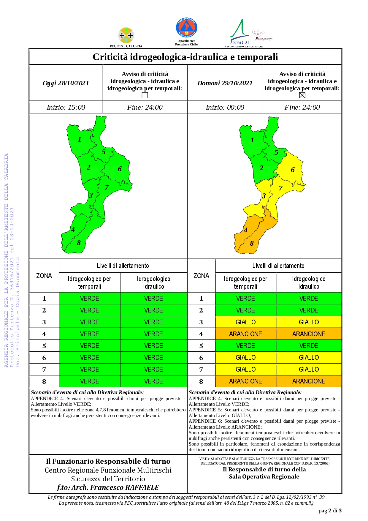 Criticità idrogeologica-idraulica e temporali in Calabria 28-10-2021