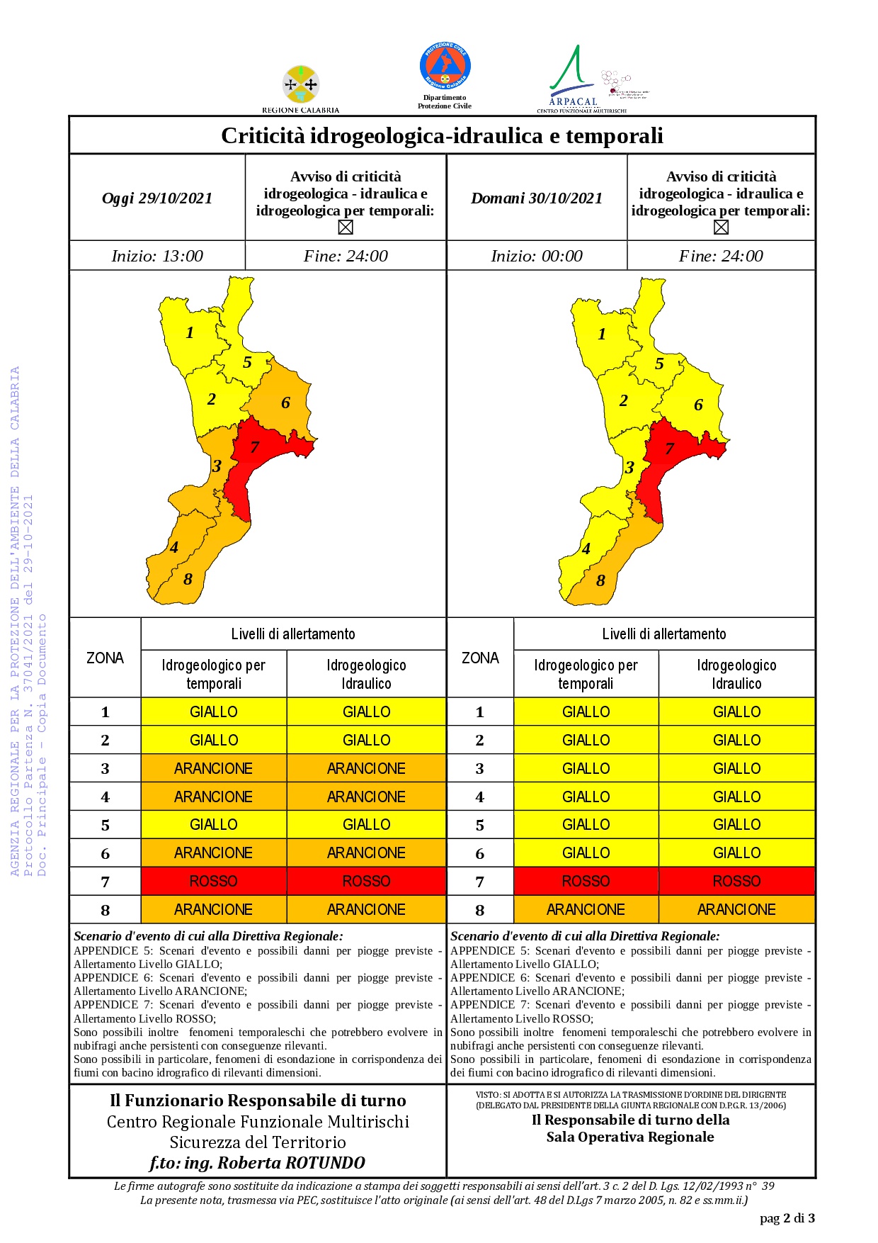Criticità idrogeologica-idraulica e temporali in Calabria 29-10-2021