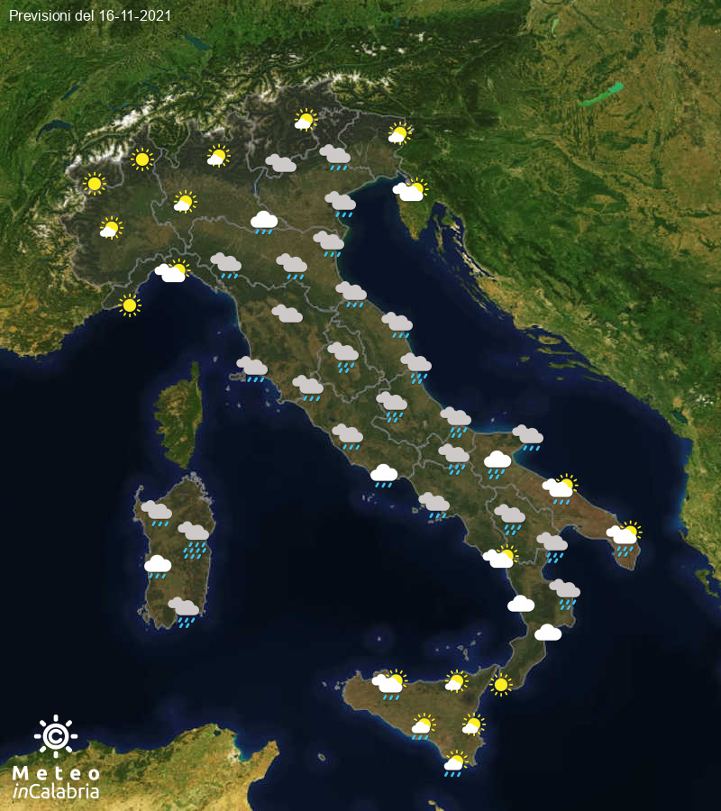 Previsioni del tempo in Italia per il giorno 16/11/2021