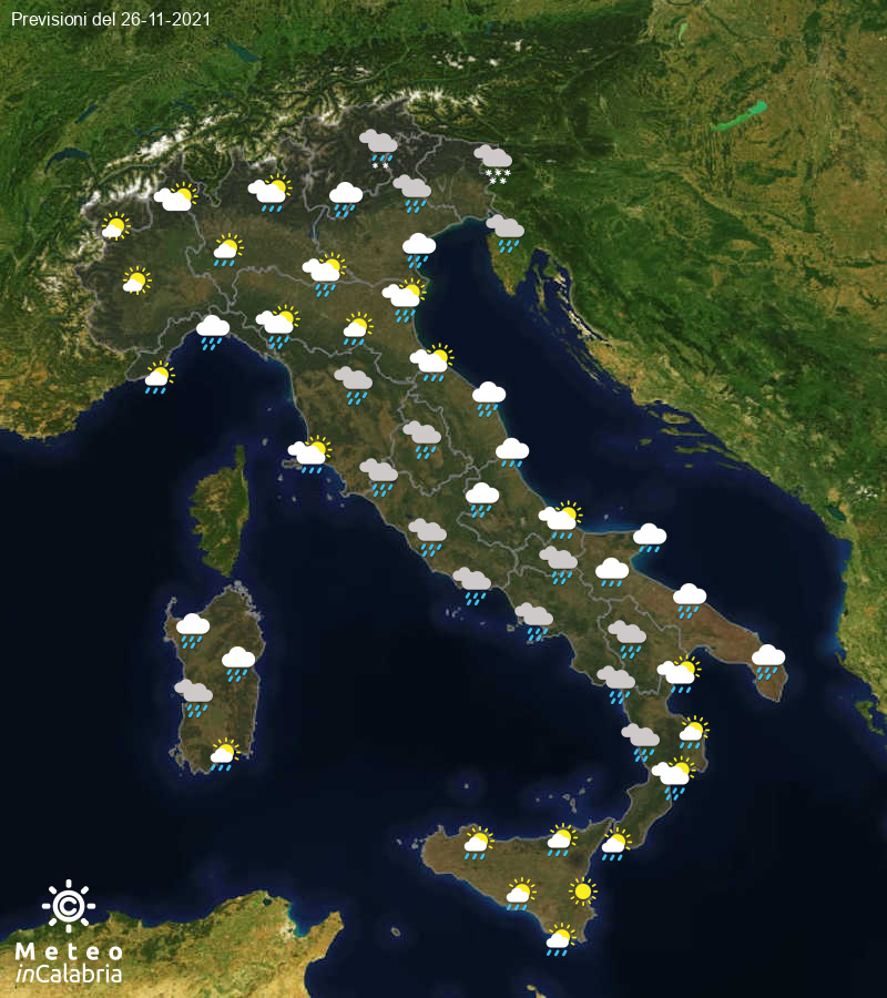 Previsioni del tempo in Italia per il giorno 26/11/2021