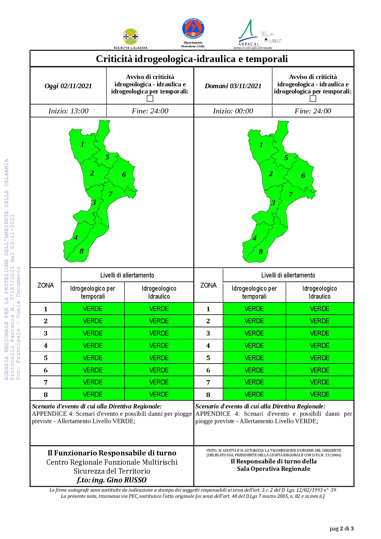 Criticità idrogeologica-idraulica e temporali in Calabria 02-11-2021