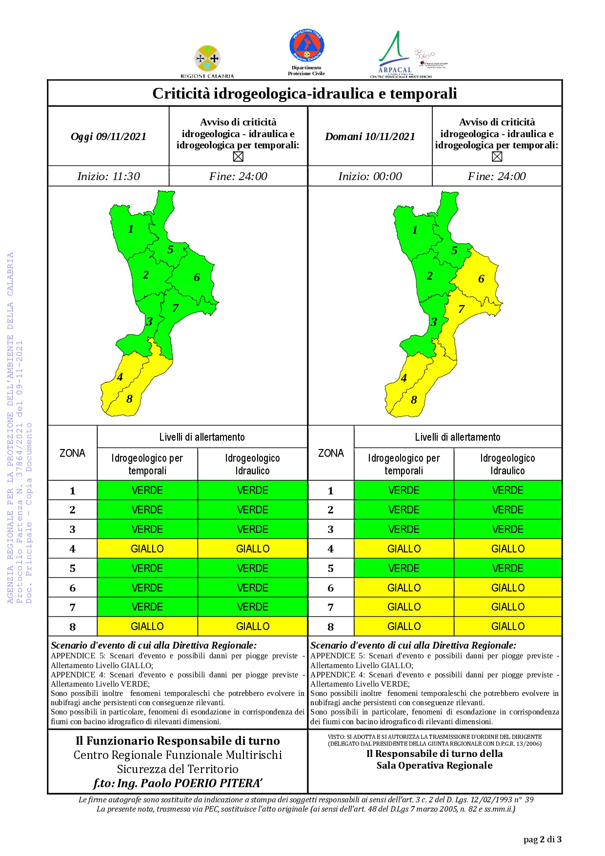 Criticità idrogeologica-idraulica e temporali in Calabria 09-11-2021