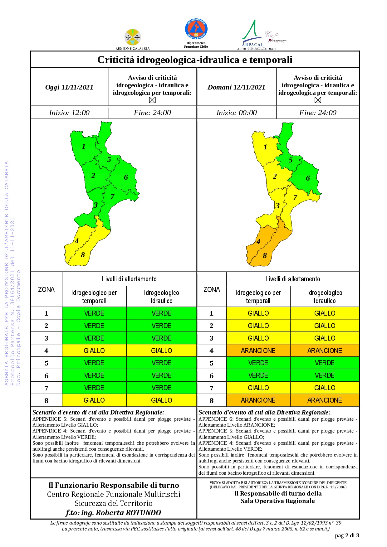 Criticità idrogeologica-idraulica e temporali in Calabria 11-11-2021