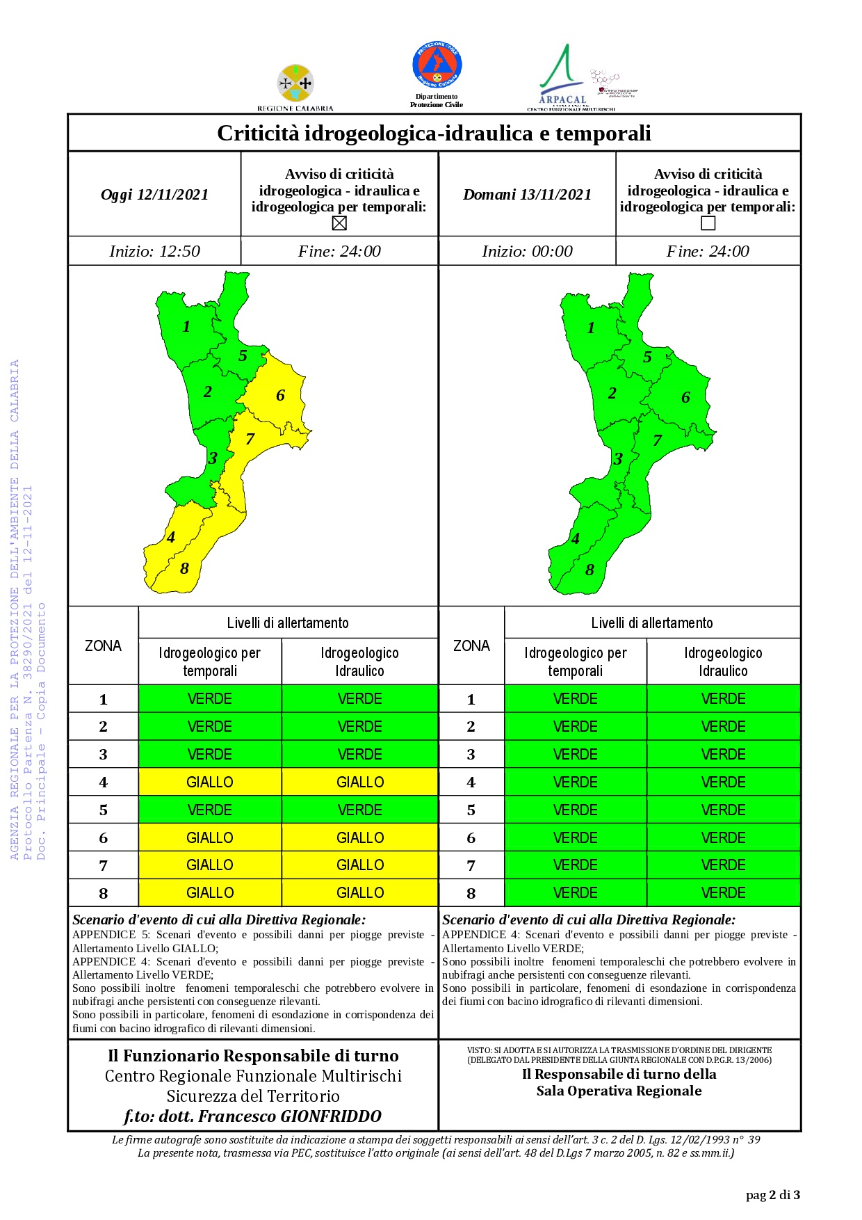 Criticità idrogeologica-idraulica e temporali in Calabria 12-11-2021