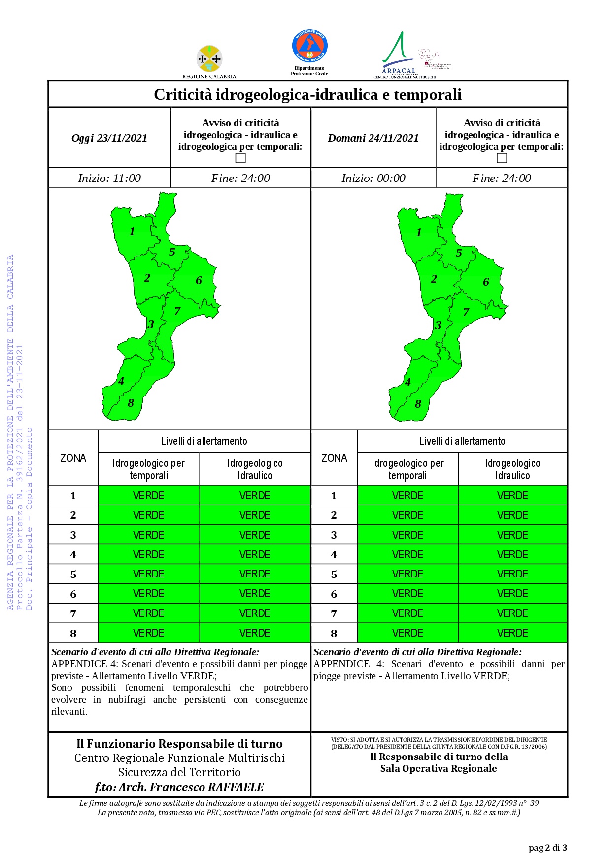Criticità idrogeologica-idraulica e temporali in Calabria 23-11-2021