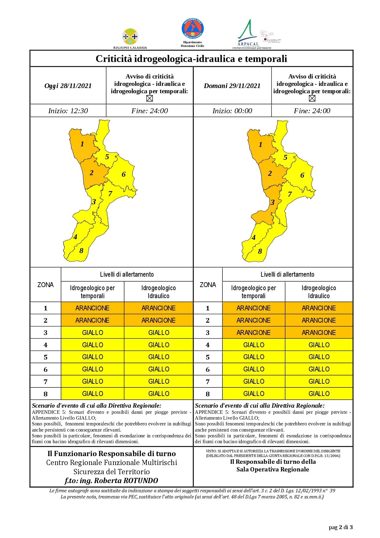 Criticità idrogeologica-idraulica e temporali in Calabria 28-11-2021