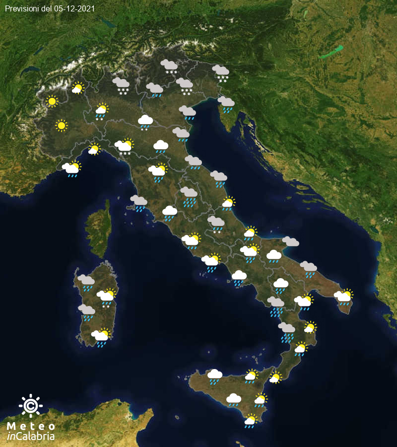 Previsioni del tempo in Italia per il giorno 05/12/2021