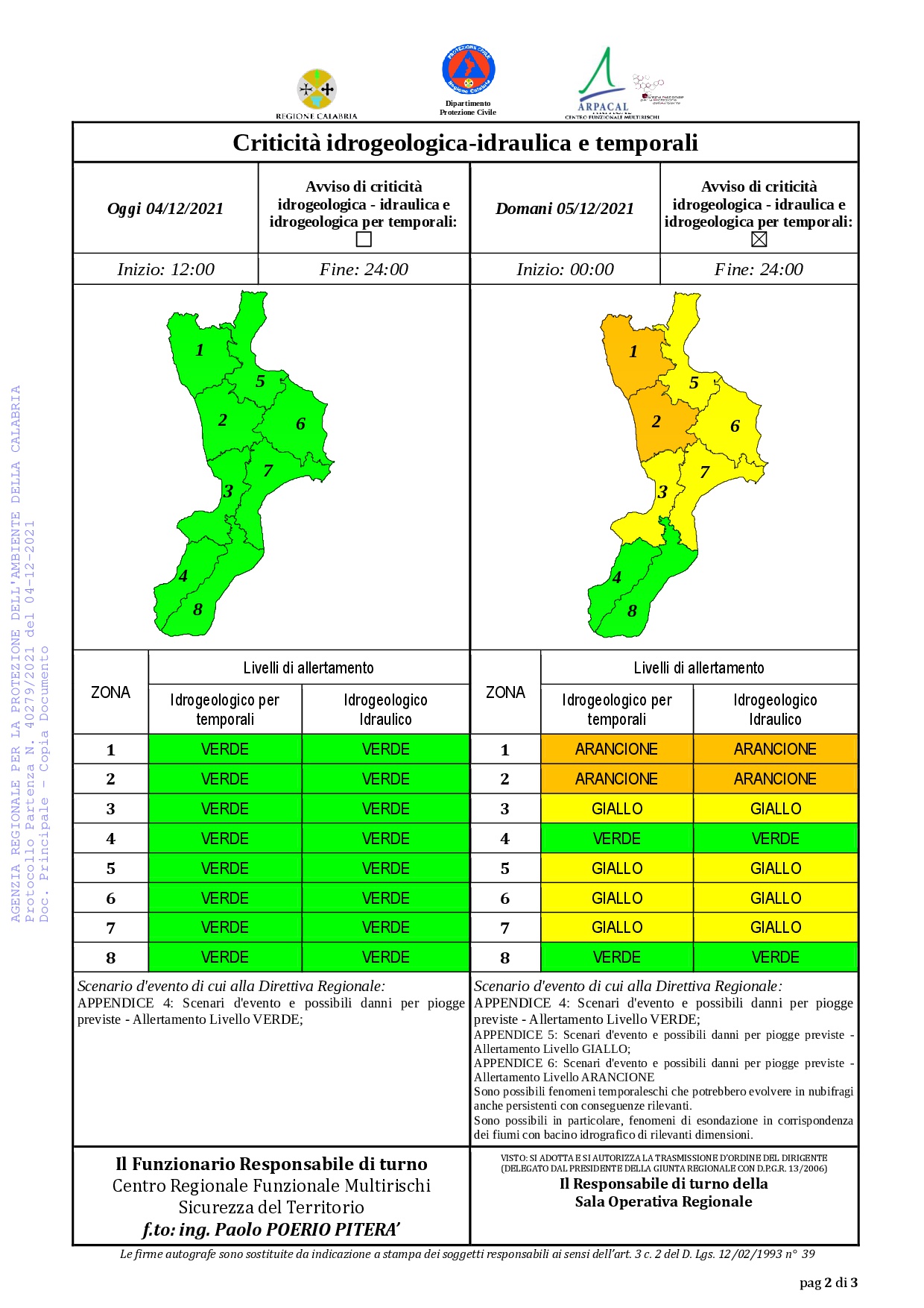 Criticità idrogeologica-idraulica e temporali in Calabria 04-12-2021