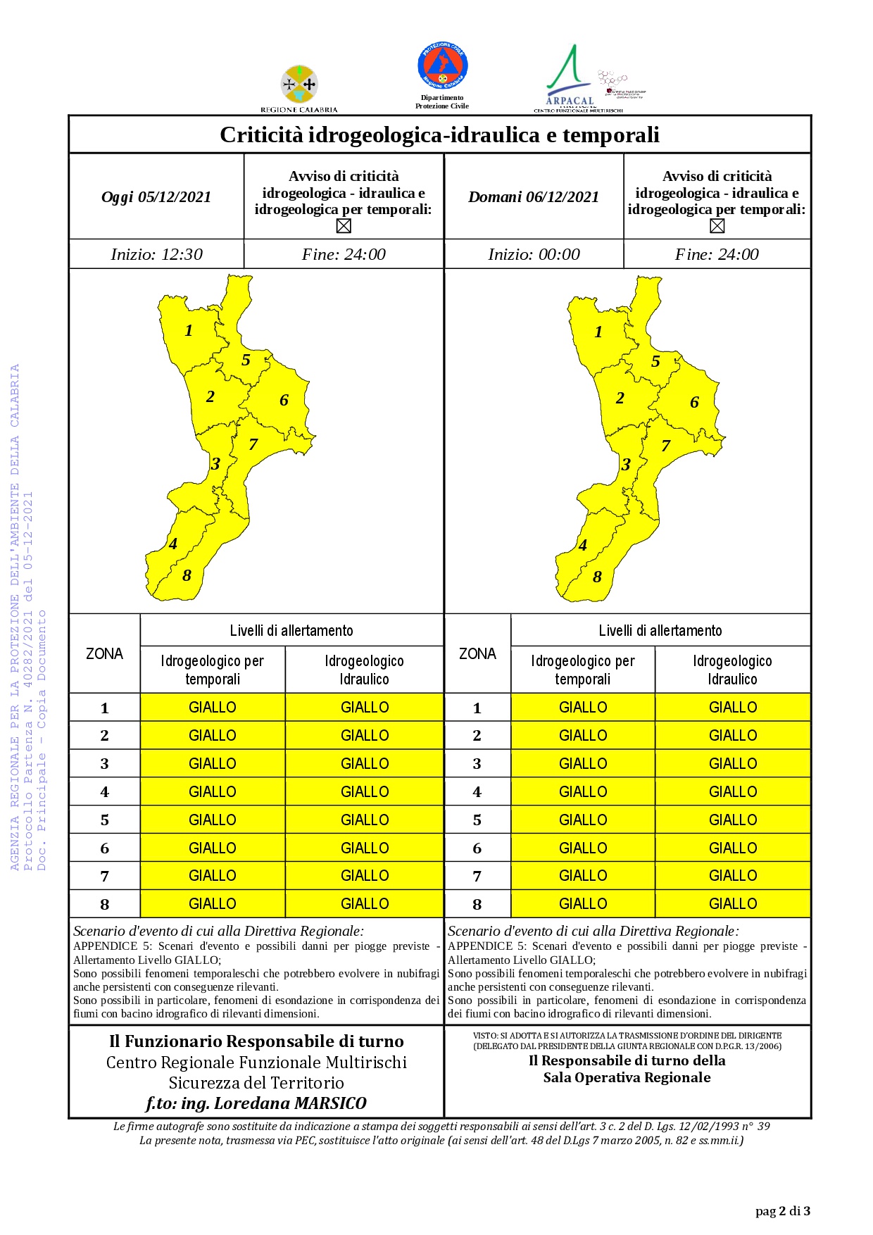 Criticità idrogeologica-idraulica e temporali in Calabria 05-12-2021