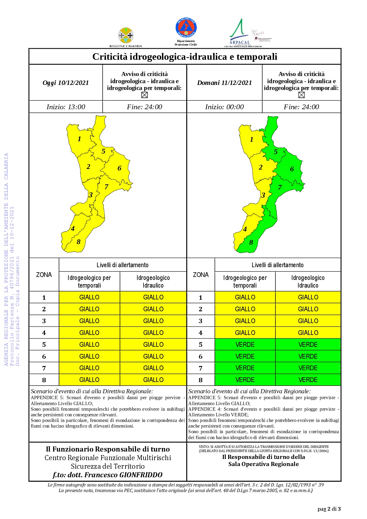Criticità idrogeologica-idraulica e temporali in Calabria 10-12-2021
