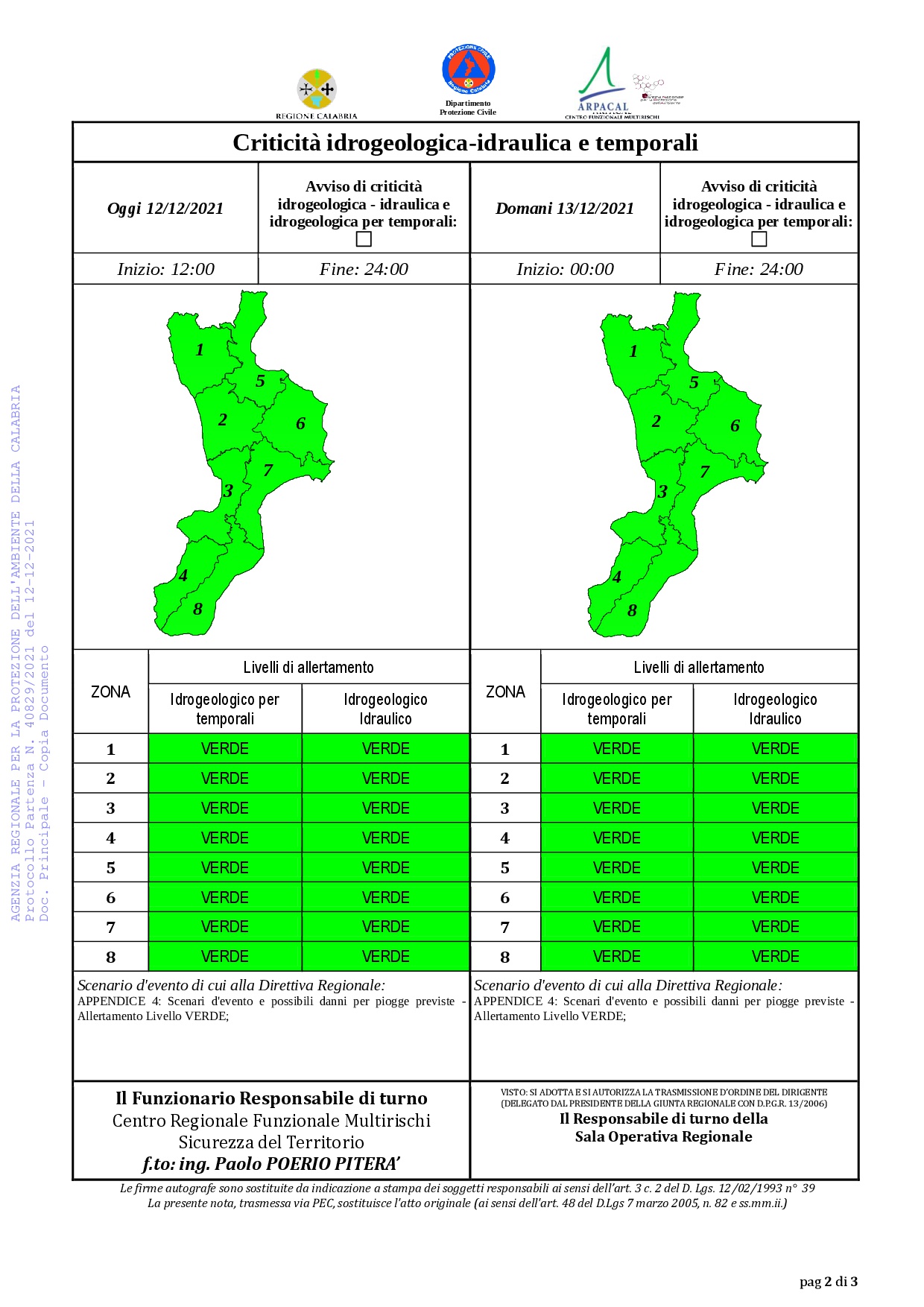Criticità idrogeologica-idraulica e temporali in Calabria 12-12-2021