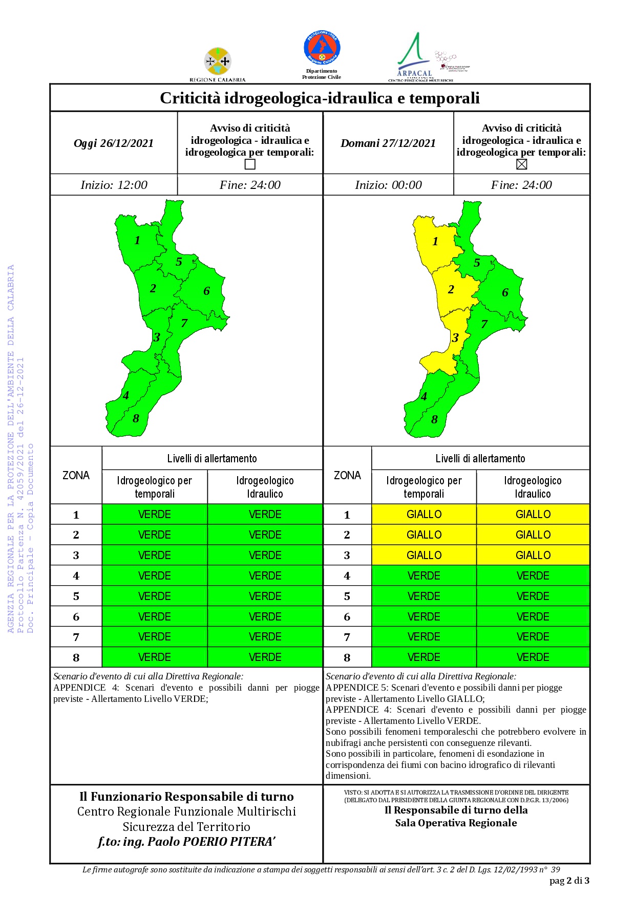 Criticità idrogeologica-idraulica e temporali in Calabria 26-12-2021