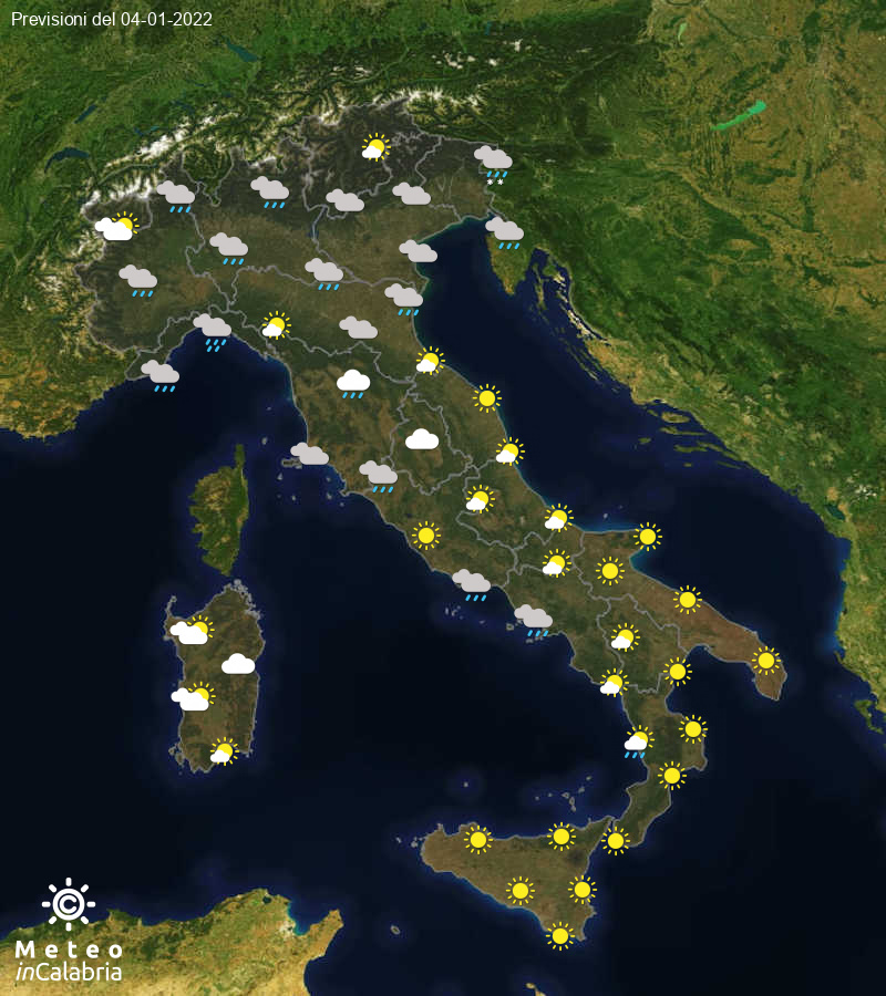 Previsioni del tempo in Italia per il giorno 04/01/2022
