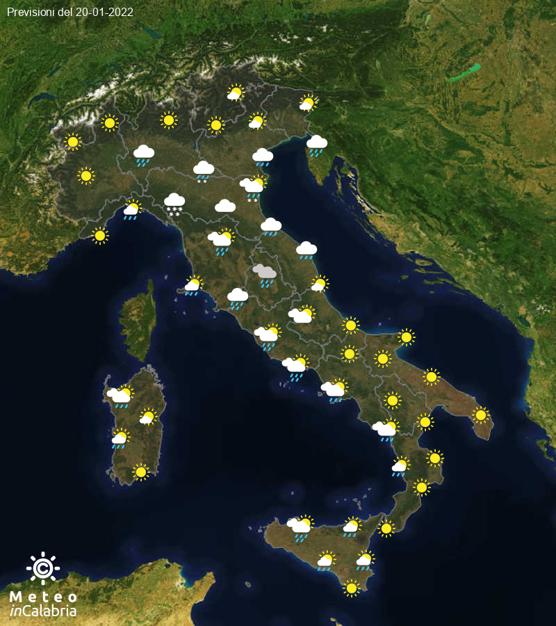 Previsioni del tempo in Italia per il giorno 20/01/2022
